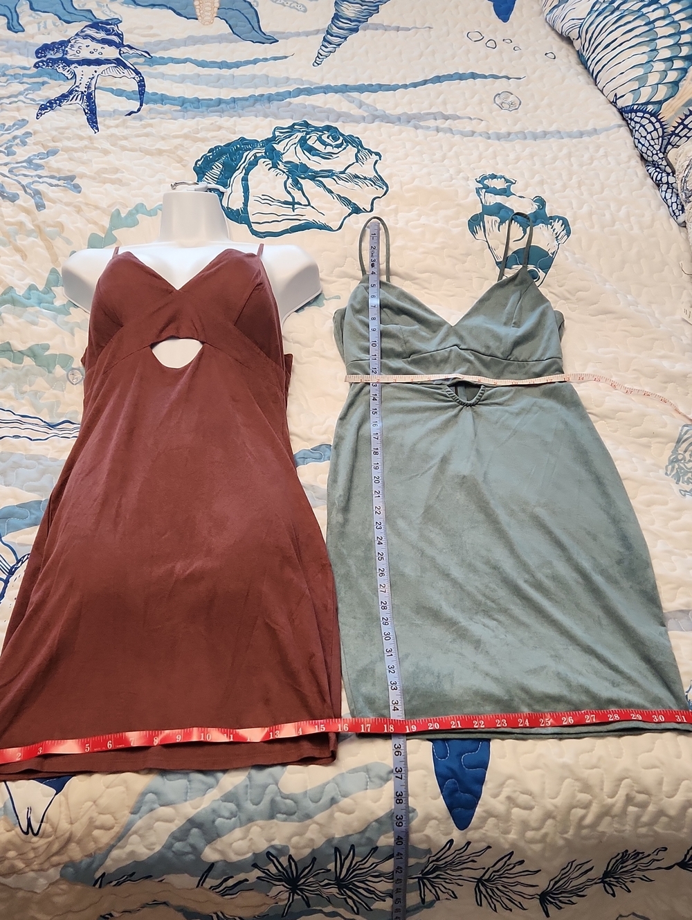 Women’s Spegetti Strap Cutout Dress - Brown and Sage Green